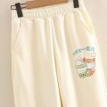 New Girls' High Waist Cat Printed Pocket Sweatpants Color-Beige.