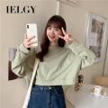 IELGY loose thin sweater women casual short wild round neck long sleeve T-shirt.