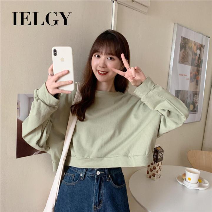 IELGY loose thin sweater women casual short wild round neck long sleeve T-shirt