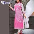 Pink Cotton Unstitched Three Piece For Women. 