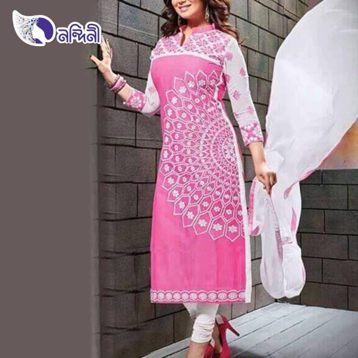 Pink Cotton Unstitched Three Piece For Women