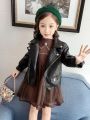 New Girls Boys Black Pu Zipper Jackets Kids Baby Leather Jacket Spring Autumn Cool Coat Children Clothes Overcoats 2-14T.