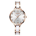 OLEVS 5872 White And RoseGold Ceramic Steel Analog Watch For Women - RoseGold & White.