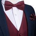 【Alien Alien】 Burgundy Red Solid Silk Men Suit Vest Pre-tied Bow Tie Set Wedding Party Formal Tuxedo Male Blazer Waistcoat Business Party Vest. 