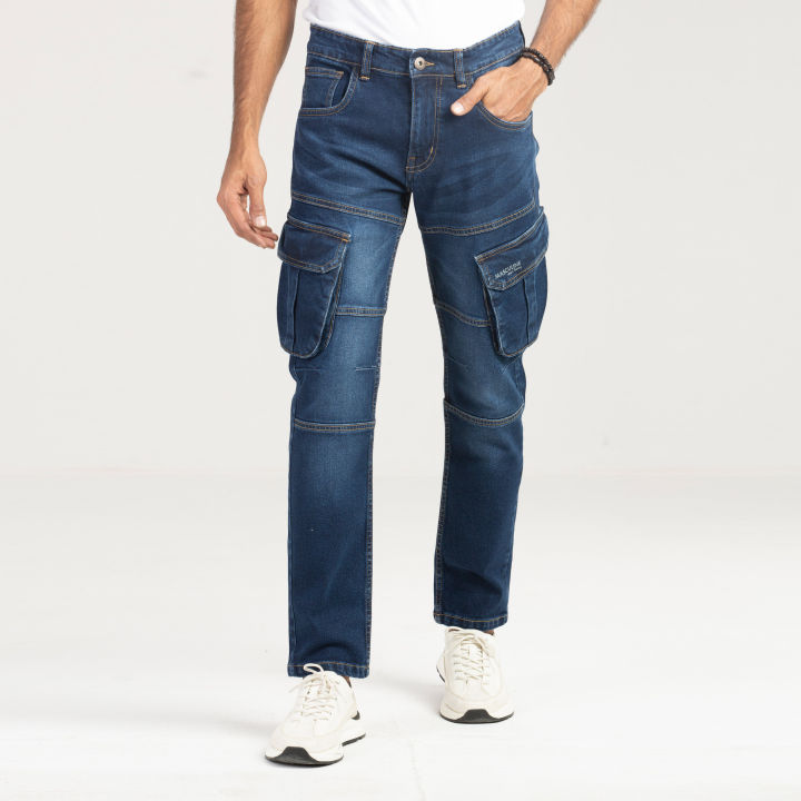 Masculine Denim Premium Cargo pant - Dark Blue