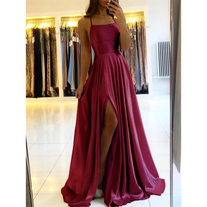Burgundy Satin Beach Maxi Women Dress for Christmas Side Slit Adjustable Straps Evening Prom Dress Cheap Bridesmaid Dresses | Daraz.com.bd Burgundy Satin Beach Maxi Women Dress for Christmas Side Slit Adjustable Straps Evening Prom Dress Cheap Bridesmaid Dresses | Daraz.com.bd