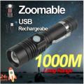 Torch light for Long Shot Zoomable Powerful usb rechargeable Waterproof led flashlight torch T6 LED hand lamp 18650 Battery. 