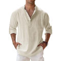 New Men's Cotton Shirts Linen Casual Long Sleeve Button Down Shirt Band Collar Loose Tops M-5XL. 