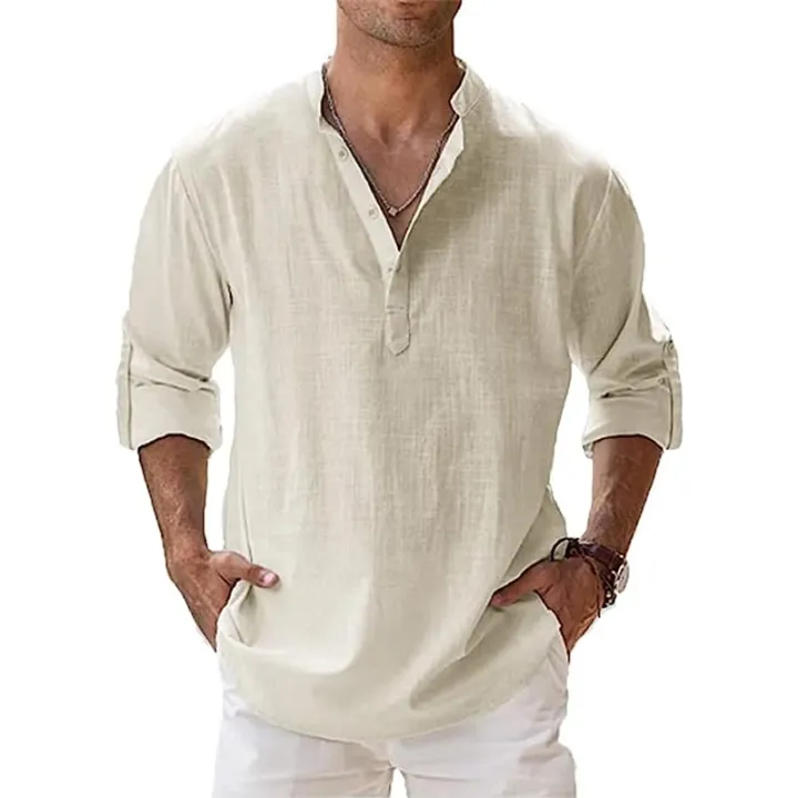 New%20Men's%20Cotton%20Shirts%20Linen%20Casual%20Long%20Sleeve%20Button%20Down%20Shirt%20Band%20Collar%20Loose%20Tops%20M-5XL%20-%20Image%204