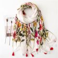 【Hey my home】Winter Scarf for Women Style Fringes Viscose Ladies Floral Shawls Cotton Linen Scarves Foulard Muslim Hijabs.