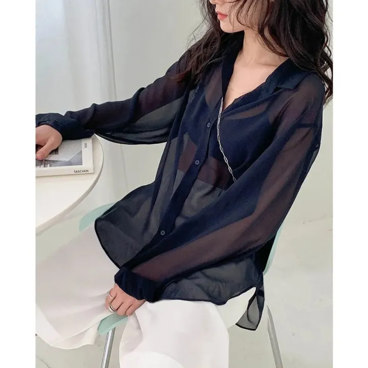 Women%20See-through%20Blouse%20Summer%20Mesh%20Transparent%20White%20T-Shirts%20Long%20Sleeve%20Casual%20Tops%20Y2k%20Korean%20Fashion%20Button%20Cardigan%20-%20Image%202