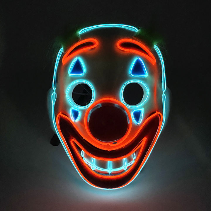 Cross Border New Arrival Halloween New Green Hair Wig Clown Full Face LED Luminous Mask DJ Music Festival EL Mask