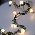 10/20Leds White 1.5/3Meter Rose Flower String with Lights Wedding Table Centerpieces Decorations Glowing Artificial Rose Garland.