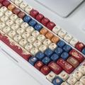 Keycap Set PBT Sublimation Cat Kitchen Cute Keycaps 131 Keys MOA Profile Red Blue Key Caps for DIY Mechanical Keyboard.