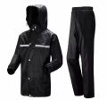 Raincoat For Men Orbit Fabrics Waterproof PVC Sealing Winter Glossy Polyester Hoodie Style Double Breasted Black and Blue.