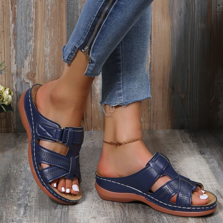 5-43%20Bottom%20Vintage%20Shoes%203%20Leather%20Casual%20Women's%20Thick%20Shoes%20Retro%20Anti-Slip%20Leather%20Grade%20Orthopedic%20Open%20Toe%20Liangshi%20Wedge%20Sandals%20High%202023%20Women%20-%20Image%204