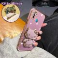 AnDyH Casing For Infinix Smart 5 Hot 10 Lite X657 X657C Case Cartoon Fashion Hello Kitty Plating Reversible Mirror Folding Stand Phone Case Shockproof Phone Casing Full Lens Cover Camera protective Softcase.