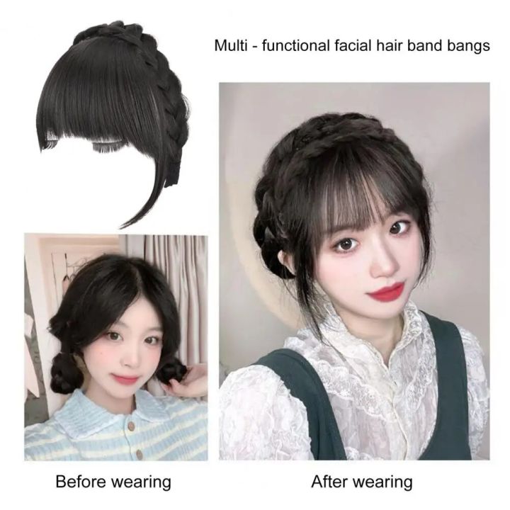 Wig Bangs Cushioned Cranial Vault Fluffy Covering Hair Slits Natural Invisible Light Braided Headband Bangs Wig Dating Supply