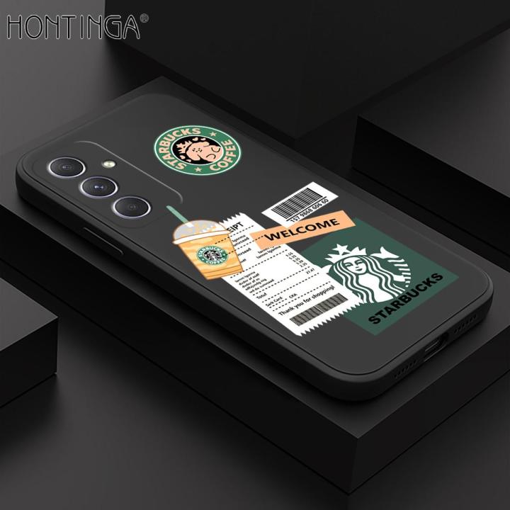 Hontinga for Samsung Galaxy A54 5G Back Cover New Coffee Order Phone Case Square Edge Liquid Silicone Mobile Cover