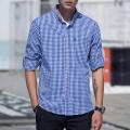 Yfashion Men Soft Cotton on Shirt Long Sleeve Plaid Pattern Casual Shirt.