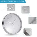 Modern Silent Wall Clock for Home Office Kitchen (25cm, Silver).