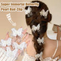 Super Fairy White Mesh Butterfly Pearl Hair Clips Female Senzheng Xianmei Bow Small Hairpin Side Braided Hair Headdresses. 