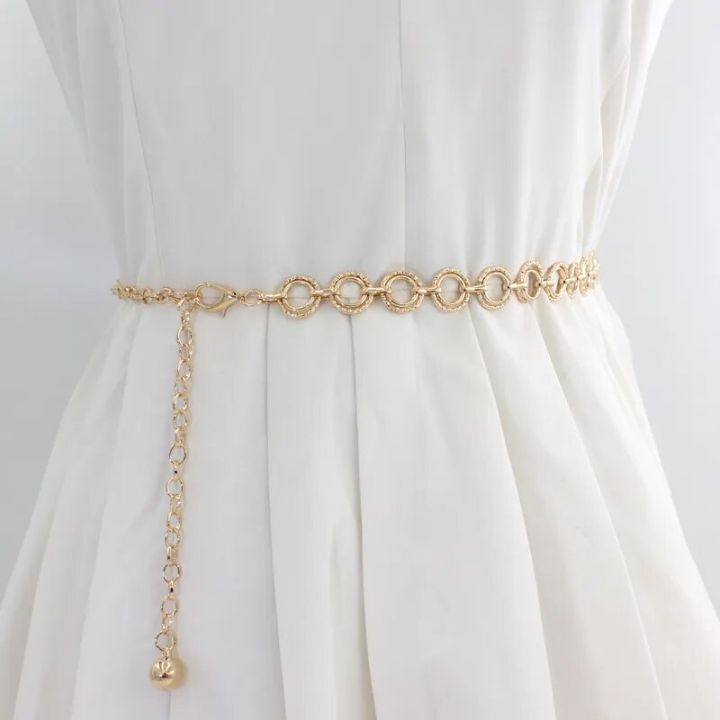 Fashion Circle Metal Waist Chain Belt Women'S Gold Silver