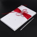 Wedding Guest Book With Pen Holder Sets Satin Bows Signature Book With Diamonds Shape For Party Decorations. 