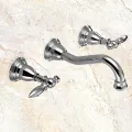 Wall Faucet DR brass construction ceramic cartridge zinc handle with two braided hoses stainless steel. 