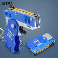 MIRA Creative Rubber Band Shooting Toy with Keychain Portable Mini Metal Foldable Toy Boys Rubber Band Shooting Toy with Keychain Portable Mini Metal Foldable Toy Not Easy to Break Durable Great Gifts. 