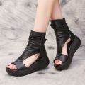 Women's Roman Shoes Summer Casual Stylish2022New High-Top Height Increasing Wedge Sandal Boots Soft Leather Platform Peep Toe Sandals.