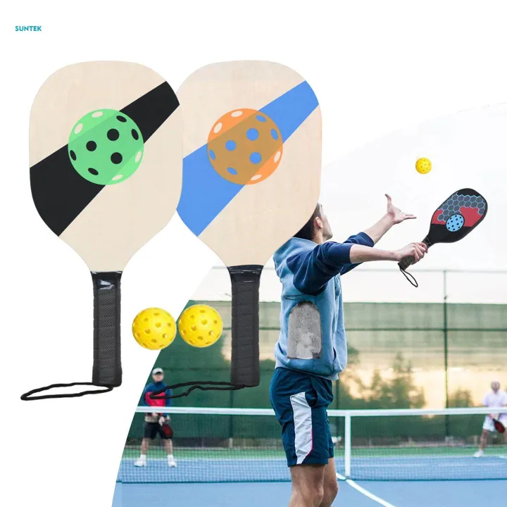 Wooden%20Pickleball%20Paddles%20Set%20with%20Beginner%20Racket%2040cm%20Long%2019cm%20Wide%202%20Paddles%202%20Pickle%20Balls%20Portable%20-%20Image%202
