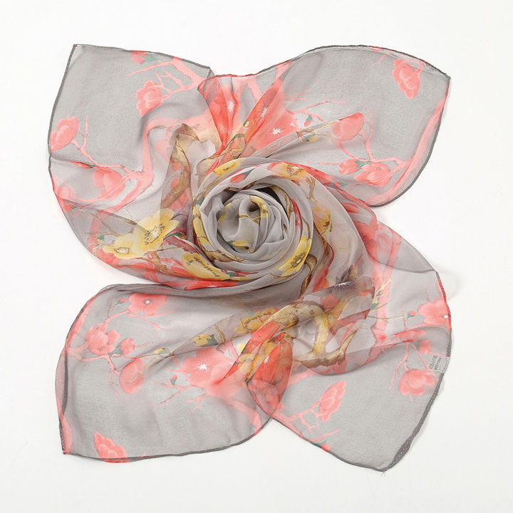 Spring and Summer Georgette Plum Blossom High Quality Hangzhou Silk Scarf New Xqiao Qi Sun Protection Neck Protection Decorative Scarf for Women