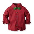 Baby Boys Shirts Children's Spring Autumn Long Sleeve Yellow Lattice Gentleman Cotton Shirt Tops With Bowtie Toddler Blouse.