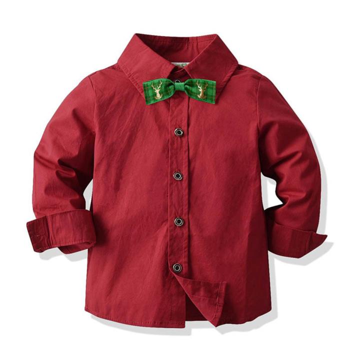 Baby Boys Shirts Children's Spring Autumn Long Sleeve Yellow Lattice Gentleman Cotton Shirt Tops With Bowtie Toddler Blouse