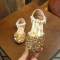 Lovely Princess Wedding shoes girls summer fashion element mary jane sandals pearl Sequins flat Rubber insole.