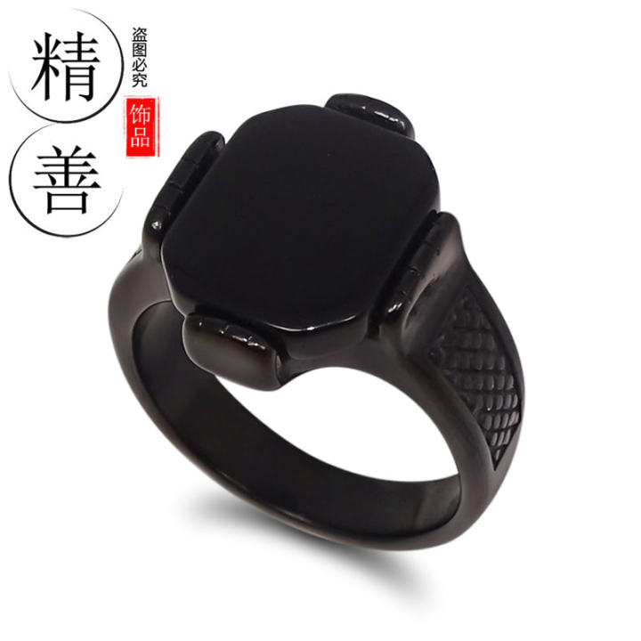 Stainless%20Steel%20Black%20Natural%20Stone%20Mens%20Finger%20Ring%20-%20Image%202