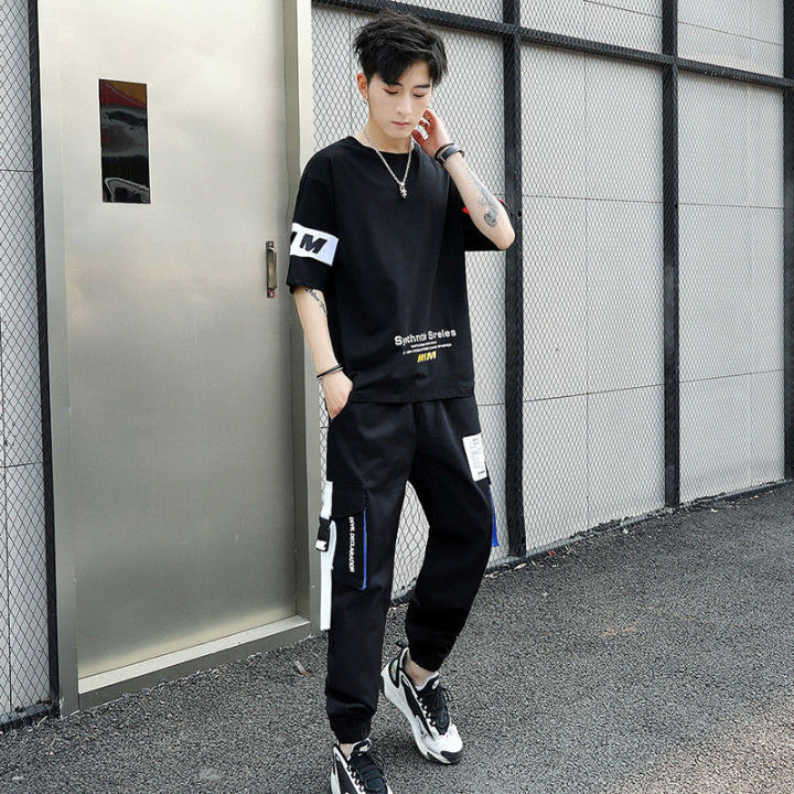 New%20Suit%20Fashion%20Short%20SleeveTT-shirt%20Loose%20Summer%20Wear%20Korean%20Men's%20Casual%20Student%20Sports%20Suit%20Handsome%20Match%20-%20Image%209
