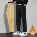 Winter Padded Fleece Trousers Men's Casual Sports Straight Trousers Men's Winter Lambswool Warm-Keeping Pants. 