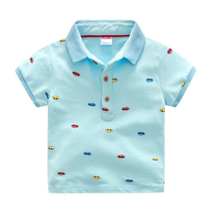 2022%20Summer%20Children's%20Clothing%20Baby%20Candy%20Color%20Turn%20Down%20Collar%20Cartoon%20Character%20Kids%20Boy%20Car%20Short%20Sleeve%20Cotton%20T-Shirt%20-%20Image%205