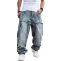Baggy Jeans Mens Straight Denim Cargo Pants Biker Jeans Men Baggy Loose Blue Jeans With Side Pockets Jeans Men. 