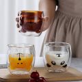 Glass Mugs Double Wall Glass mug, Bear  Double-layer glass mug Coffee Cup, Christmug gift ,cute Tea Milk Cup. 