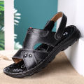 Foreign trade men's leather sandals summer trend sandals slippers dual-purpose casual soft-soled beach shoes dad sandals men.
