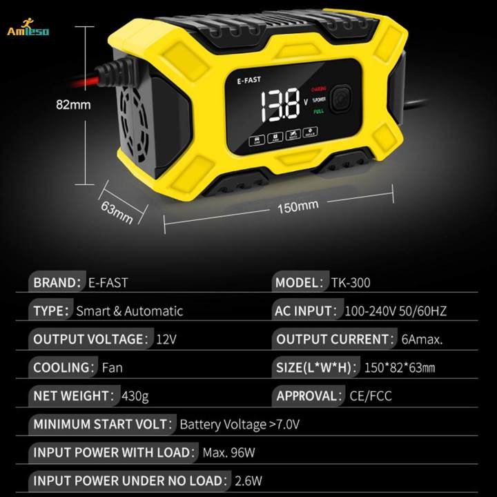 Smart Car Battery Charger Trickle Charger Protection Versatile Battery Maintainer for Yellow