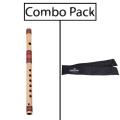 Combo of F Sharp Medium Bamboo Flute and Flute Bag - Natural Bamboo. 