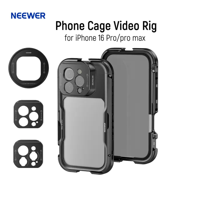 NEEWER 16 Pro/Pro Max Cage Quick Release Video Rig Phone Stabilizer Compatible with iPhone 16 Pro Max with 67mm Filter Adapter