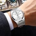 POEDAGAR 930 Business Luminous Stainless Steel Quartz Men’s Watch- Silver Blue & Rose Gold.
