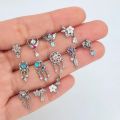 1Piece Fashion L Shaped Dangle Nose Studs Piercing 20G Stainless Steel Flower Moon Tassels Zircon Nostril Screw Piercing Jewelry.