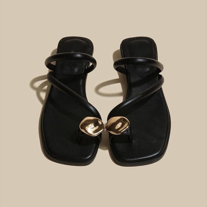 Ruoki%202024%20summer%20new%20black%20square%20toe%20slippers%20women's%20low%20heel%20light%20wear%20clip-toe%20flat%20casual%20slippers%20-%20Image%207