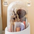 360 Degree Rotating Makeup Brush Holder with Lid Dustproof Clear Makeup Brush Organizer Container - White.